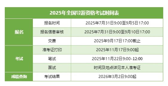导游资格考试报名安排